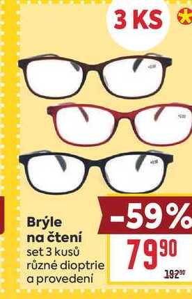 Brýle na čtení set 3 kusů různé dioptrie a provedení 