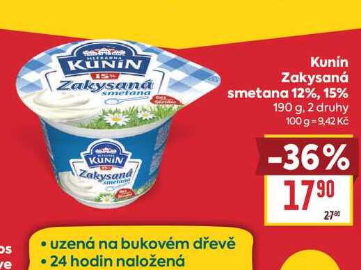 Kunín Zakysaná smetana 12%, 15% 190 g