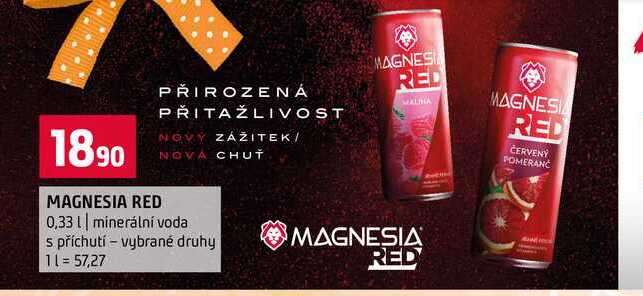 MAGNESIA RED 0,33l minerální voda s příchutí vybrané druhy 