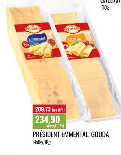 PRÉSIDENT EMMENTAL, GOUDA plátky, 1Kg 