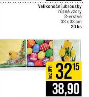 Velikonoční ubrousky různé vzory 3-vrstvé 33 x 33 cm 20 ks