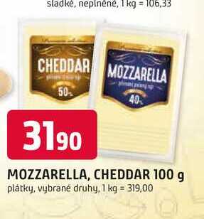 MOZZARELLA, CHEDDAR 100 g plátky