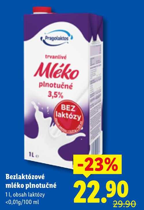 Bezlaktózové mléko plnotučné, 1 l