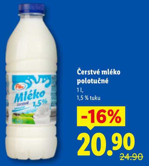 Čerstvé mléko polotučné, 1 l