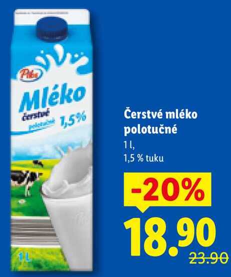 Čerstvé mléko polotučné, 1 l