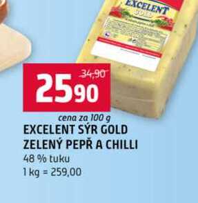 EXCELENT SÝR GOLD ZELENÝ PEPŘ A CHILLI 48 % tuku 100g