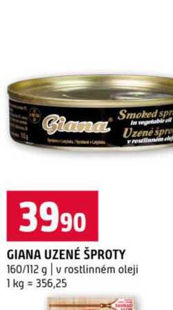 GIANA UZENÉ ŠPROTY 160/112 g v rostlinném oleji  