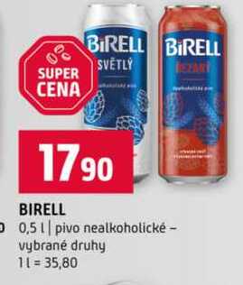 BIRELL 0,5l pivo nealkoholické vybrané druhy 