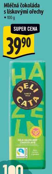 Mléčná čokoláda s lískovými ořechy, 100 g