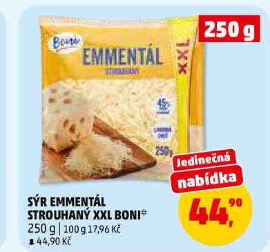 SÝR EMMENTÁL STROUHANÝ XXL BONI, 250 g