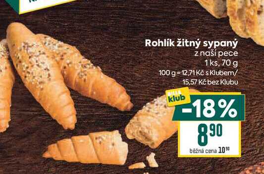 Rohlík žitný sypaný z naší pece 1 ks, 70 g 