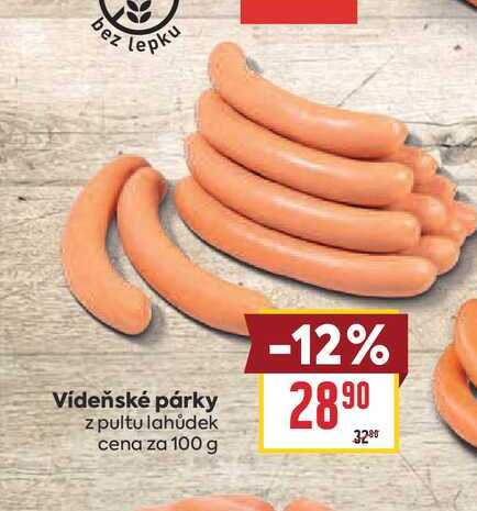 Vídeňské párky z pultu lahůdek cena za 100 g 