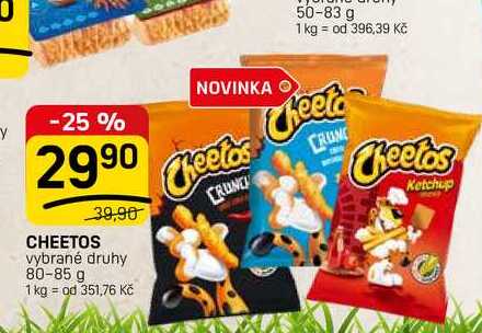 CHEETOS vybrané druhy 80-85 g 