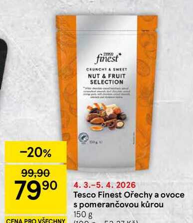 Tesco Finest Ořechy a ovoce s pomerančovou kůrou, 150 g 