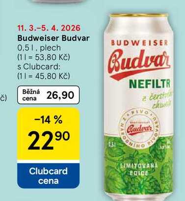 Budweiser Budvar nefiltr, 0,5 l, plech  