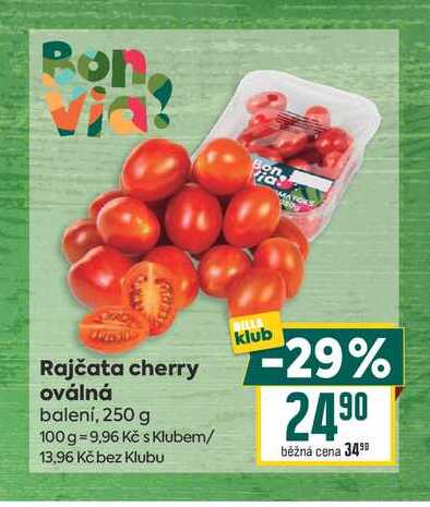Rajčata cherry oválná balení, 250 g 