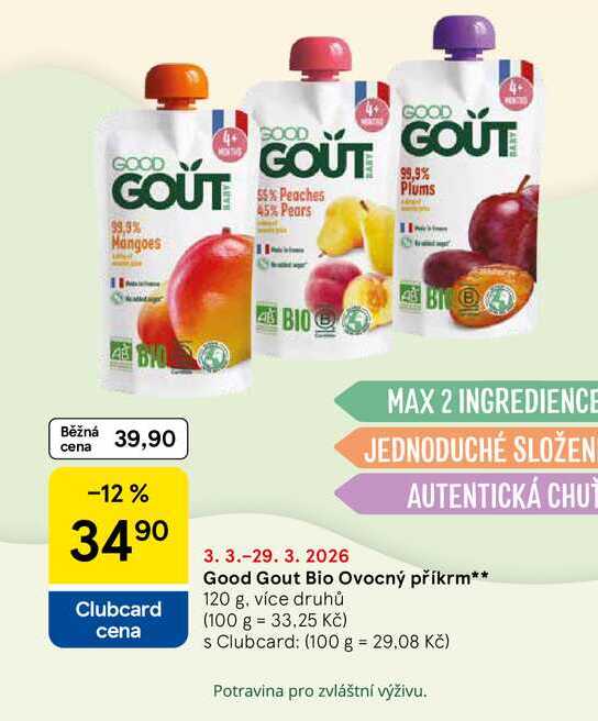 Good Gout Bio Ovocný příkrm, 120 g, více druhů  