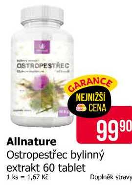 Allnature Ostropestřec bylinný extrakt 60 tablet 
