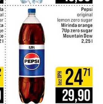 Pepsi original lemon zero sugar Mirinda orange 7Up zero sugar Mountain Dew 2,25l