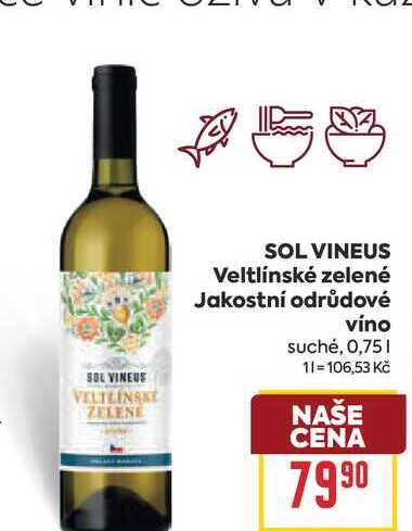 SOL VINEUS Veltlínské zelené Jakostní odrůdové víno suché, 0,75l