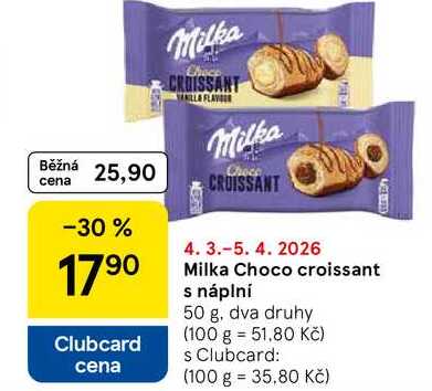 Milka Choco croissant s náplní, 50 g, dva druhy 