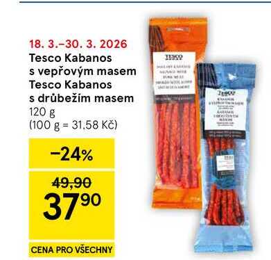 Tesco Kabanos s vepřovým masem, 120 g
