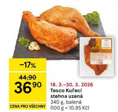 Tesco Kuřecí stehna uzená, 340 g, balená  