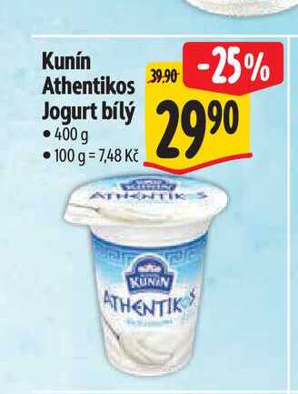 Kunín Athentikos Jogurt bílý  400 g  