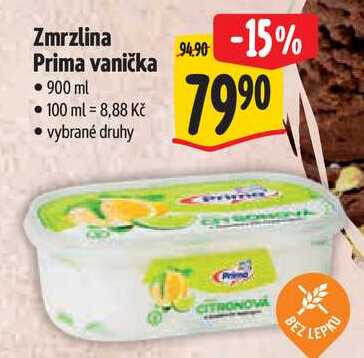 Zmrzlina Prima vanička, 900 ml 