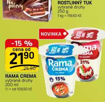 RAMA CREMA vybrané druhy 200 ml  v akci