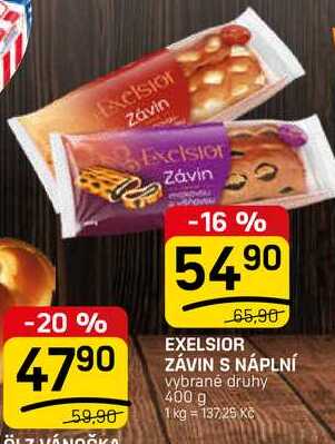 EXELSIOR ZÁVIN S NÁPLNÍ vybrané druhy 400 g
