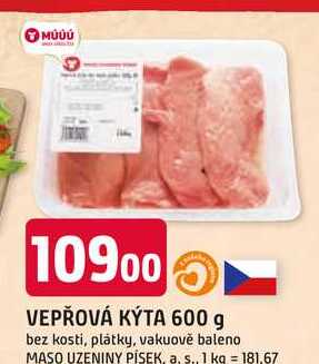 VEPŘOVÁ KÝTA 600 g bez kosti, plátky, vakuově baleno