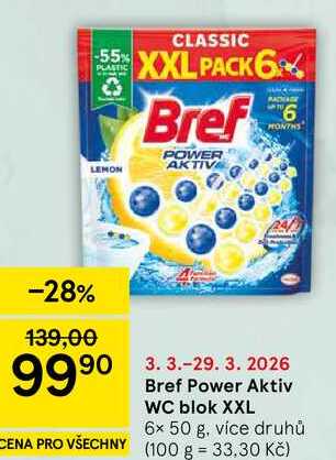 Bref Power Aktiv WC blok XXL, 6x 50 g, více druhů