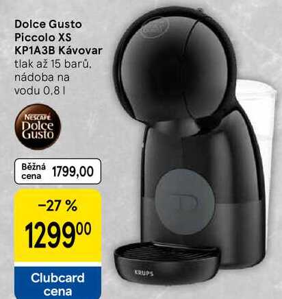 Dolce Gusto Piccolo XS KP1A3B Kávovar, tlak až 15 barů. nádoba na vodu 0,8 l