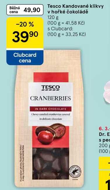 Tesco Kandované klikvy v hořké čokoládě, 120 g  
