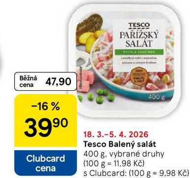 Tesco Balený salát, 400 g 