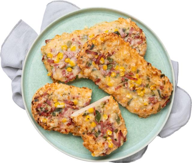 Mini pizza s goudou, šunkou a kukuřicí