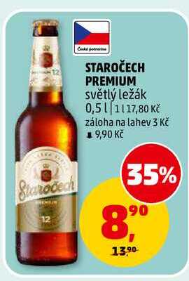 STAROČECH PREMIUM světlý ležák, 0,5 l v akci