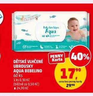 DĚTSKÉ VLHČENÉ UBROUSKY AQUA BEBELINO, 60 ks 