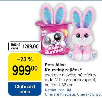 Pets Alive Kouzelný zajíček, zvukové a světelné efekty a další triky a překvapení, velikost 32 cm  