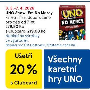 UNO Show 'Em No Mercy karetní hra, doporučeno pro děti od 7 let 