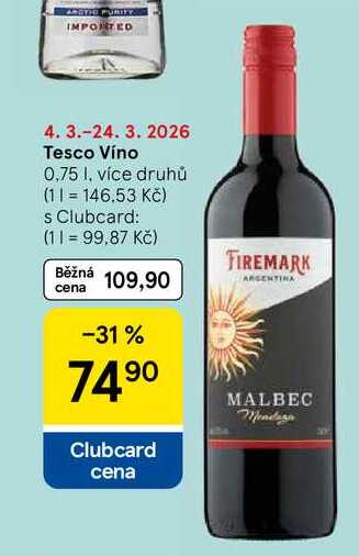 Tesco Víno, 0,75 I, více druhů  