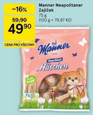 Manner Neapolitaner Zajíček, 75 g 