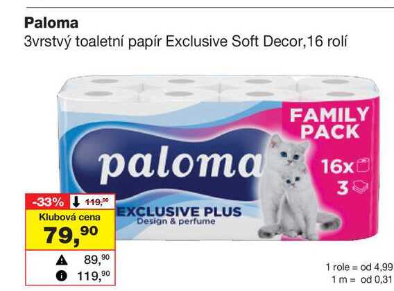 Paloma 3vrstvý toaletní papír Exclusive Soft Decor, 16 rolí