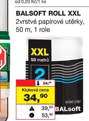 BALSOFT ROLL XXL 2vrstvé papírové utěrky, 50 m, 1 role