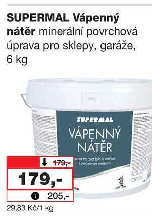 SUPERMAL Vápenný nátěr minerální povrchová úprava pro sklepy, garáže, 6 kg