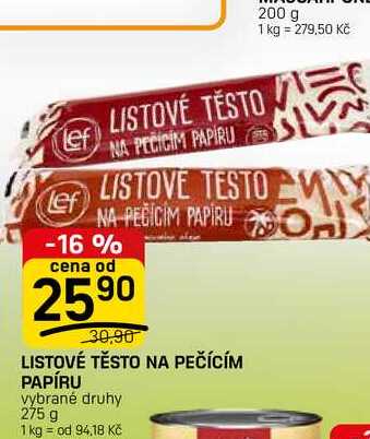 LISTOVÉ TĚSTO NA PEČÍCÍM PAPÍRU vybrané druhy 275 g