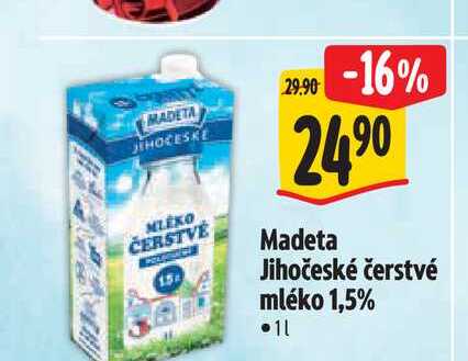   Madeta Jihočeské čerstvé mléko 1,5% 1 l