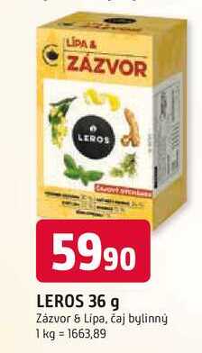 LEROS 36 g Zázvor & Lipa, čaj bylinný