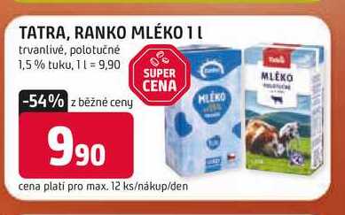 RANKO MLÉKO 1l trvanlivé, polotučné 1,5% tuku